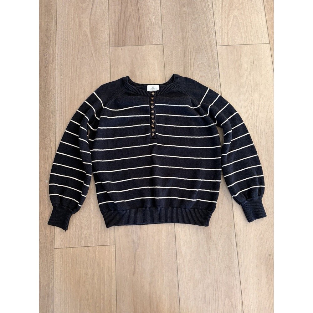 La Maille Sezane Striped Crew Neck Sweater  in ecru/navy Women's Size L